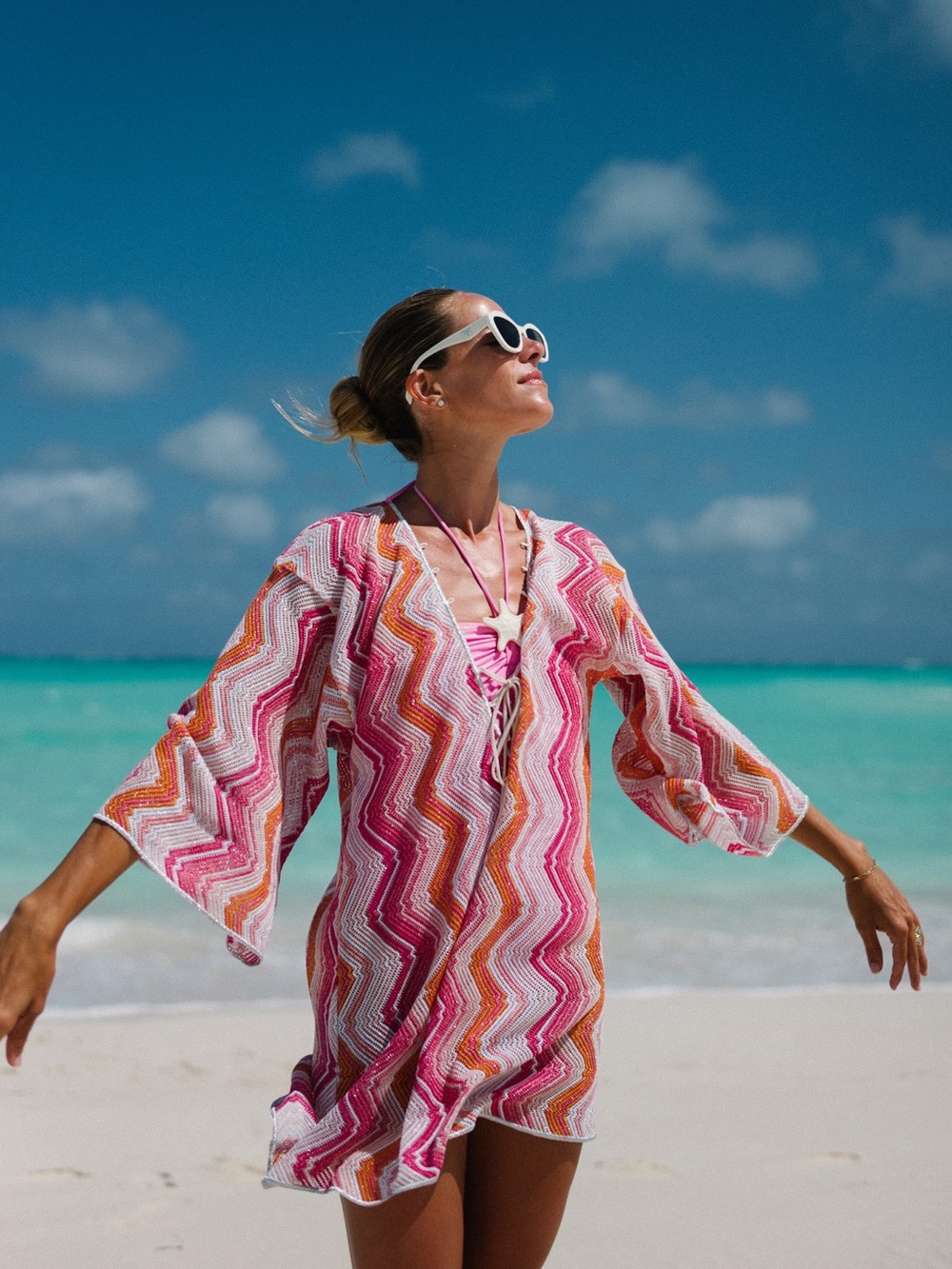 Missoni lame chevron kaftan cover up mini dress in pink